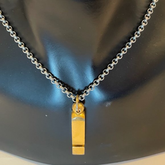 Mid Century Modern Koret Brass Whistle Pendant Married White Chain Necklace - Picture 1 of 13